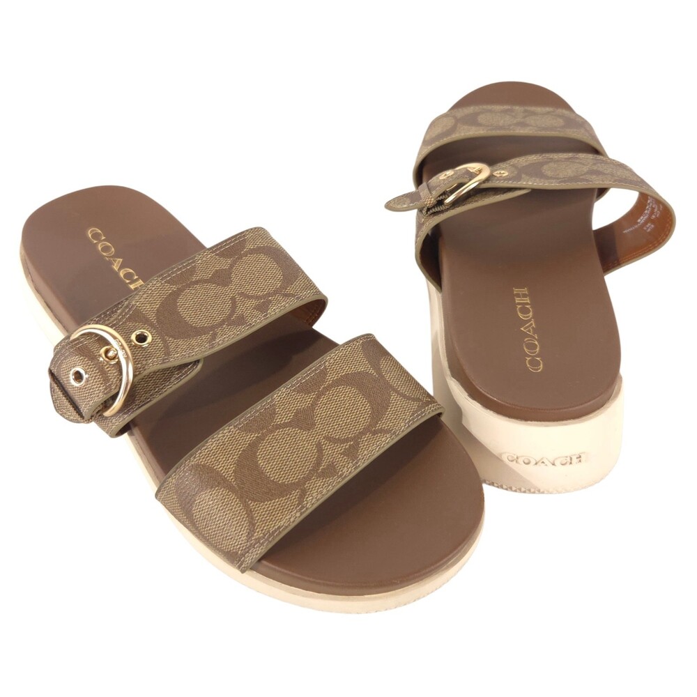 Coach Issa Signature Canvas Platform Sandals US 9B EU 39.5 Womens Khaki $165